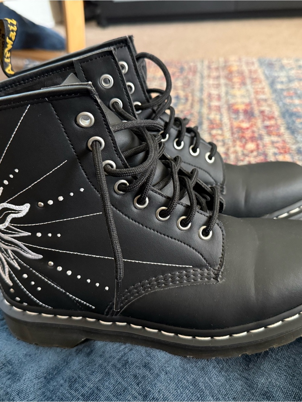 Dr. Martens Black Lace-Up Boots with White Stitching